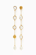 Dangling Chain Pearl Earrings in 18kt Gold-plated Brass