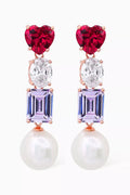 Heart Crystal & Pearl Drop Earrings in Rose Gold-vermeil