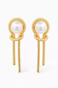 Knotted Pearl Chain Earrings in Gold-plated Brass