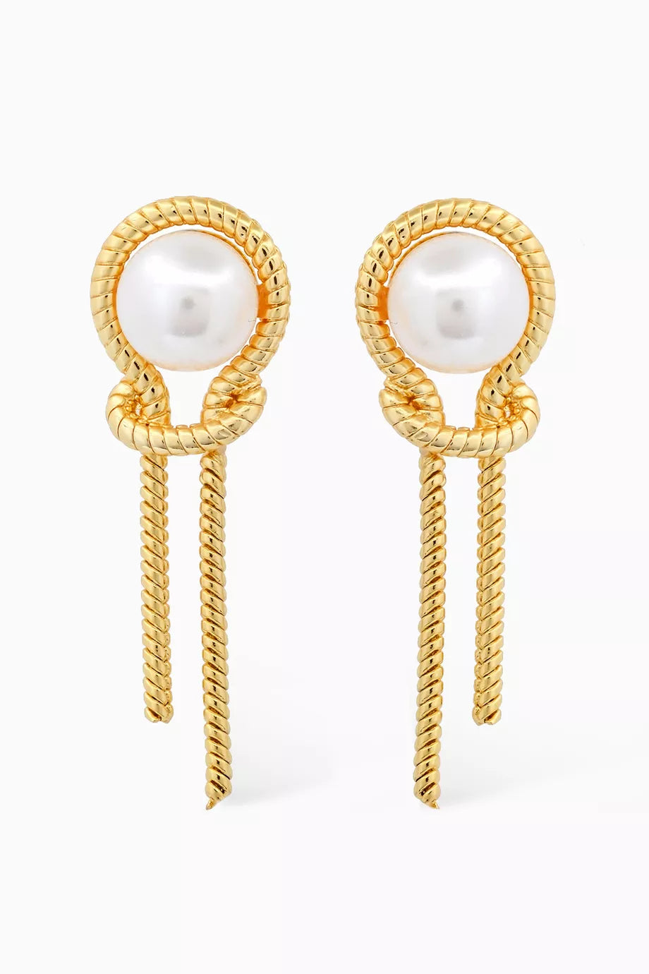 Knotted Pearl Chain Earrings in Gold-plated Brass