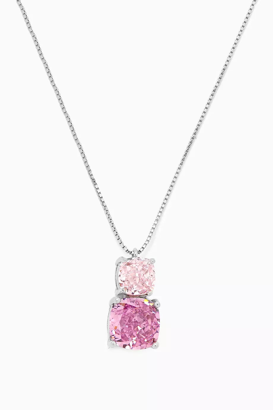 Double Solitaire Pendant Necklace in Sterling Silver