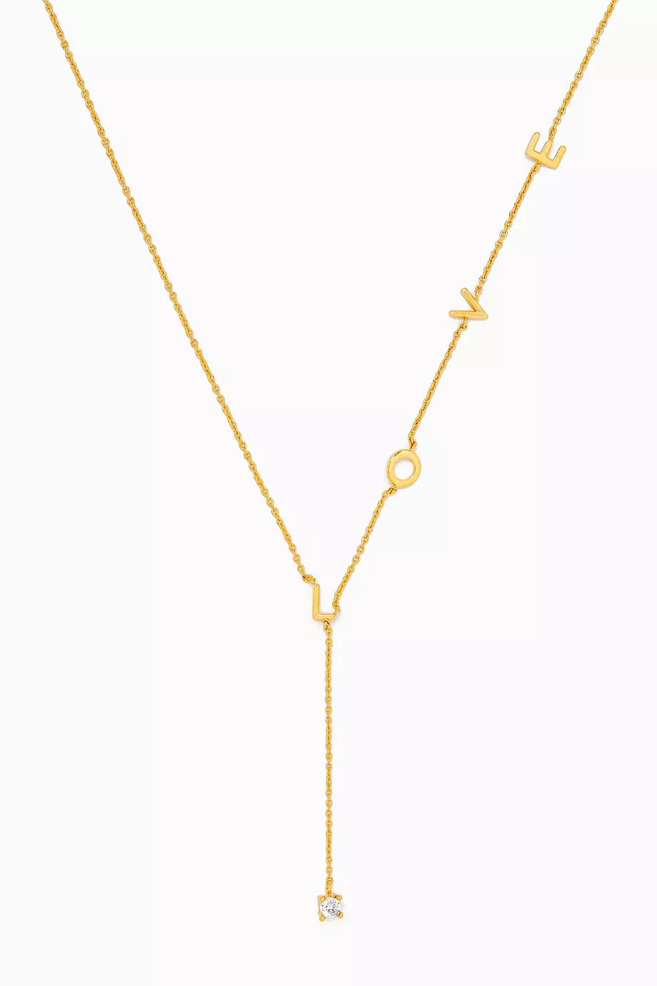 Love Crystal Y-chain Necklace in Gold-plated Brass