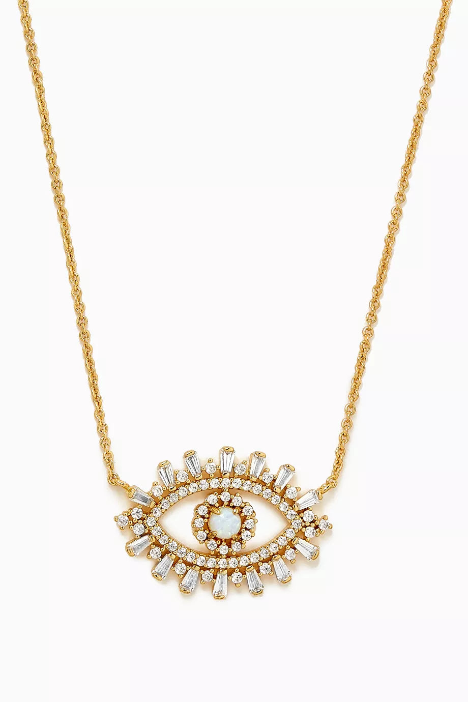 Evil Eye Crystal & Opal Necklace in Gold-plated Brass