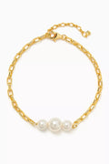 3-pearl Chain Bracelet in  Gold-plated Brass