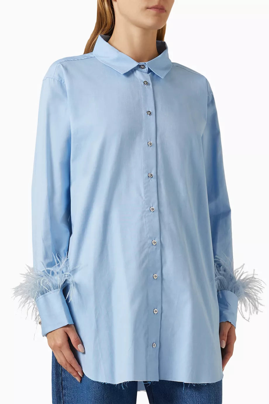 Feather-cuff Oversized Shirt
