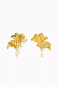 Enchanted Flora Pearl Drop Earrings in Gold-plated Brass