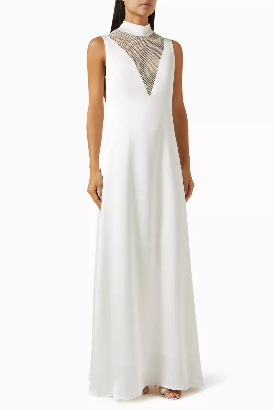 Crystal Mesh V-neck Maxi Dress in Satin