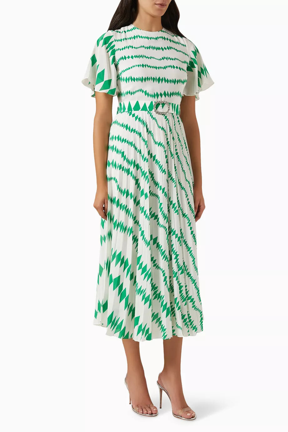 Bella Pleated Midi Dress in Silk