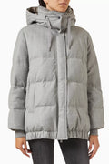 Down Jacket with Detachable Hood in Wool Flannel