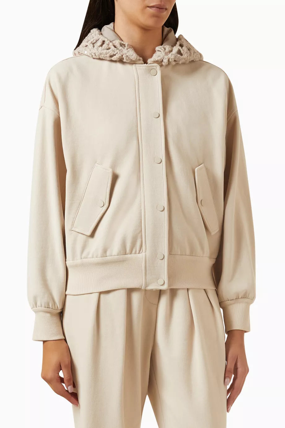 Crochet-hood Jacket in Virgin-wool