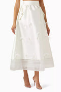 Feather-embellished Midi Skirt in Organza