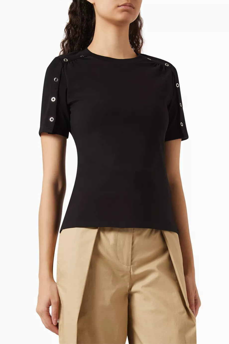 Gathered Ponte Ring Snap Top in Rayon