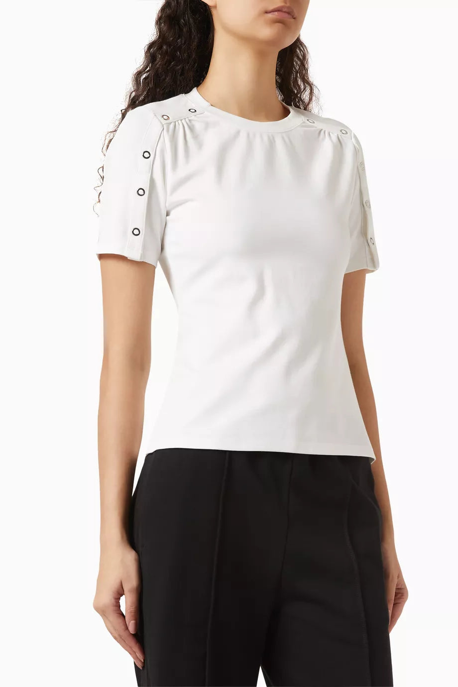 Gathered Ponte Ring Snap Top in Rayon