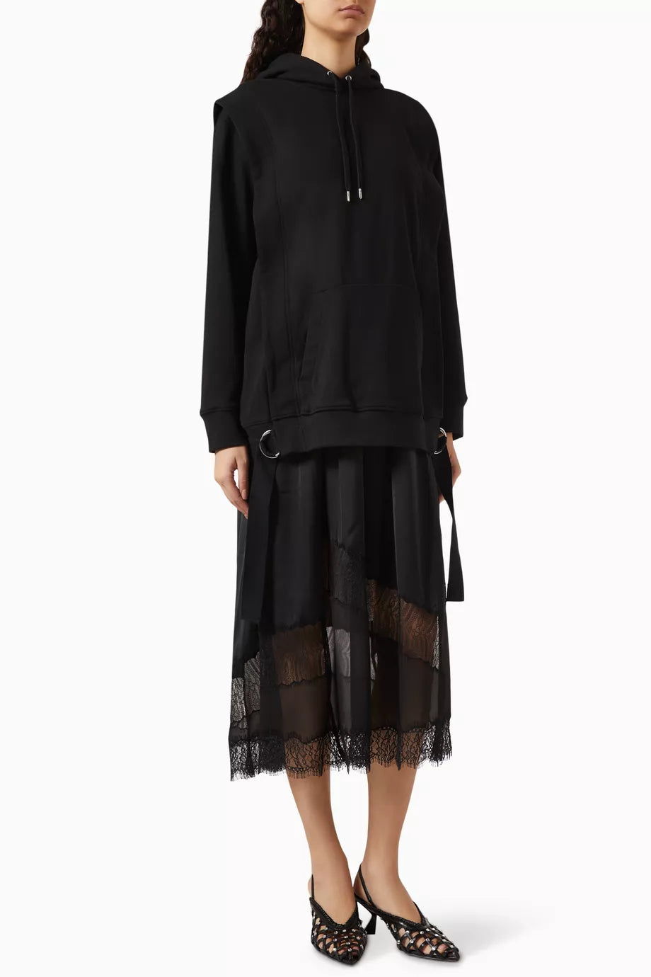 Lace Trim Hoodie Dress in Cotton