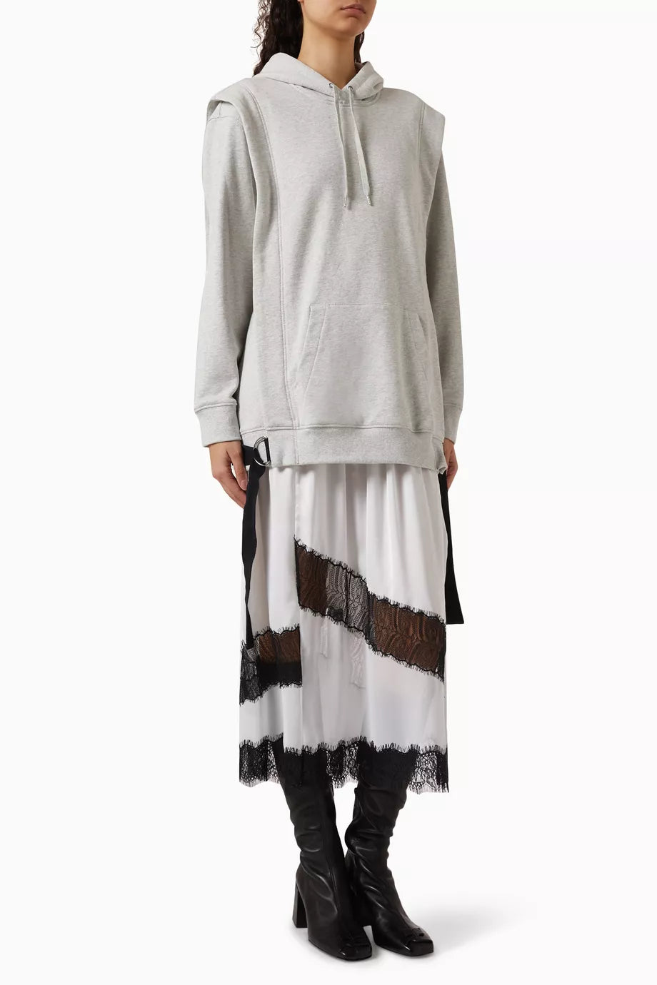 Lace Trim Hoodie Dress in Cotton