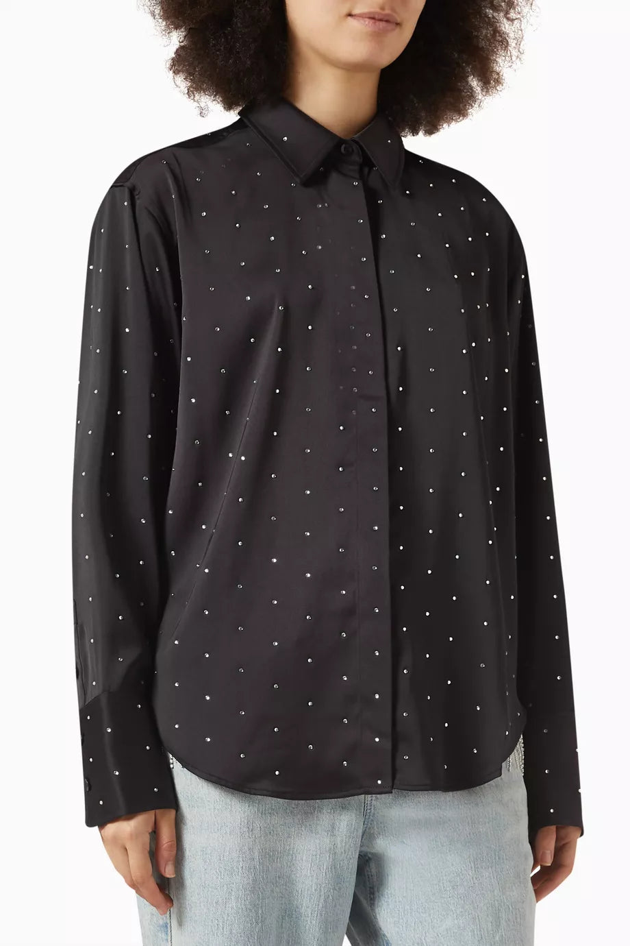 Crystal-studded Shirt in Satin