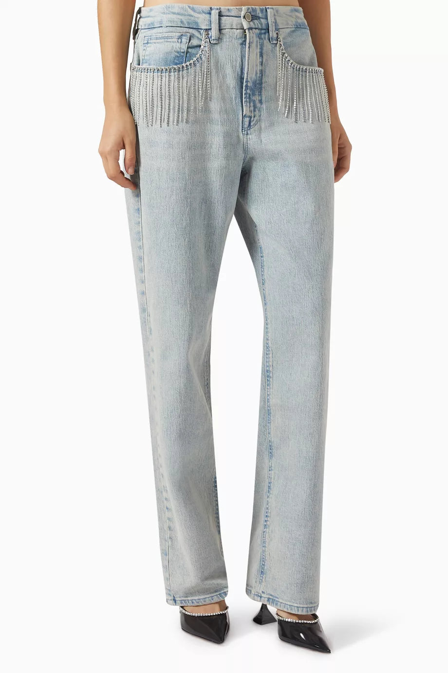 Good 90s Diamond Fringe Relaxed Jeans in Denim