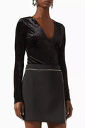 Deep V Bodysuit in Crushed Velvet