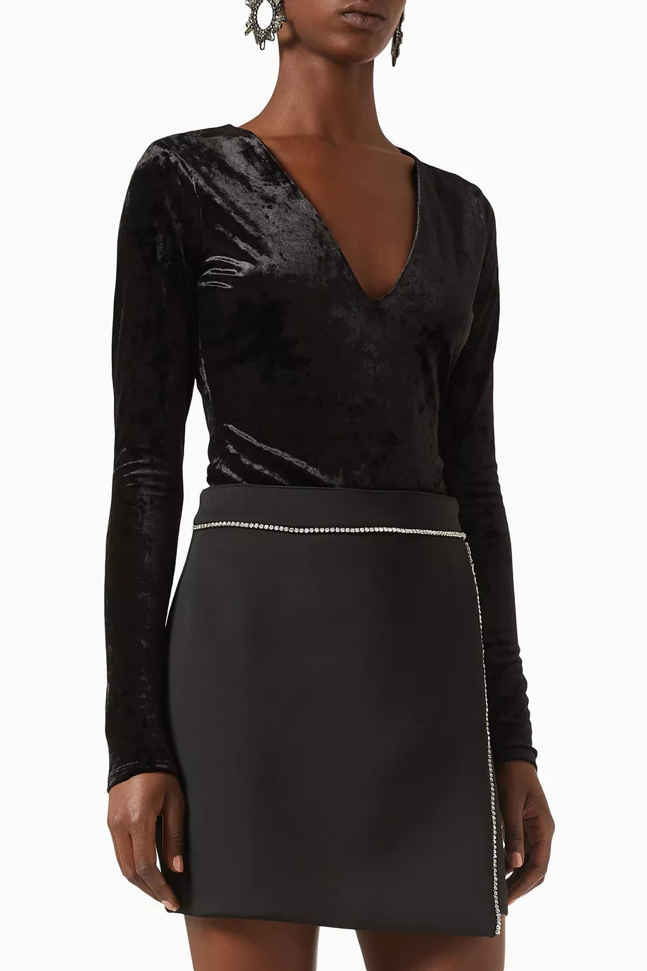 Deep V Bodysuit in Crushed Velvet