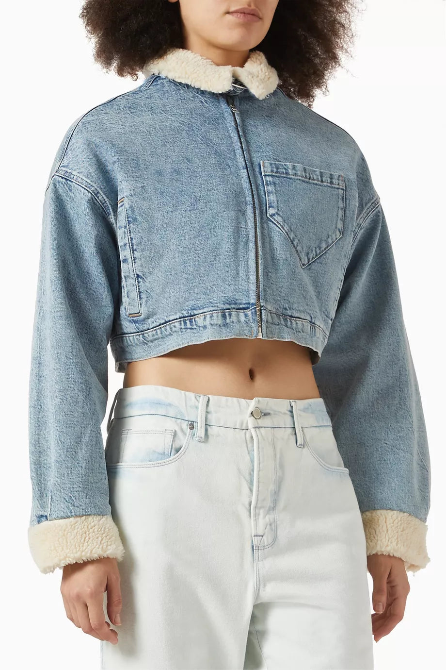 Cropped Zip Jacket in Denim