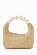 Les Echappes Top Handle Bag in Woven Raffia & Taffeta Beads