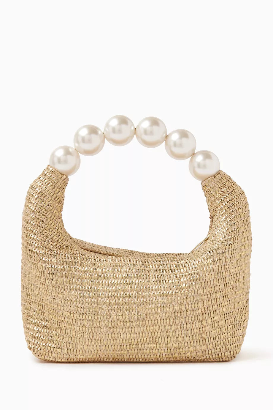 Les Echappes Top Handle Bag in Woven Raffia & Taffeta Beads