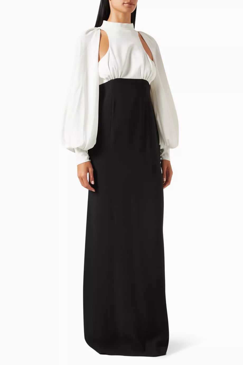 Balloon-sleeve Cut-out Gown in Crepe