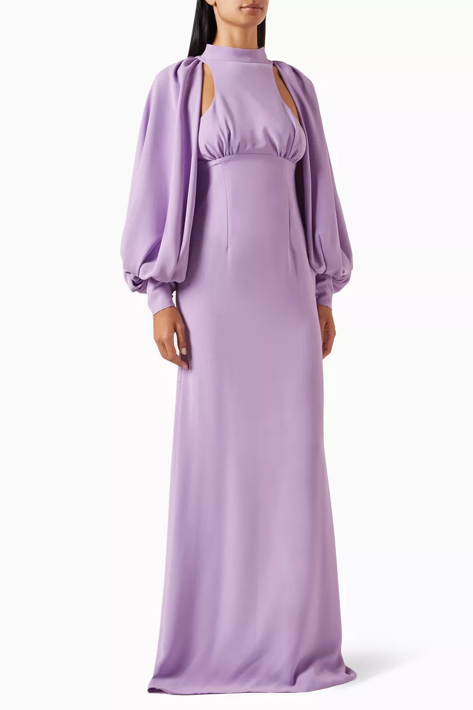 Balloon-sleeve Cut-out Gown in Crepe