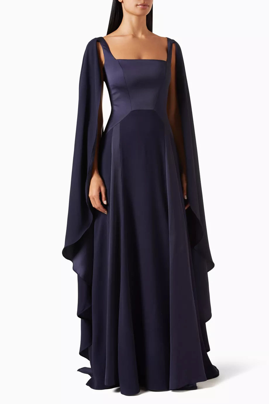 Oversized-sleeve Maxi Dress in Satin-crepe