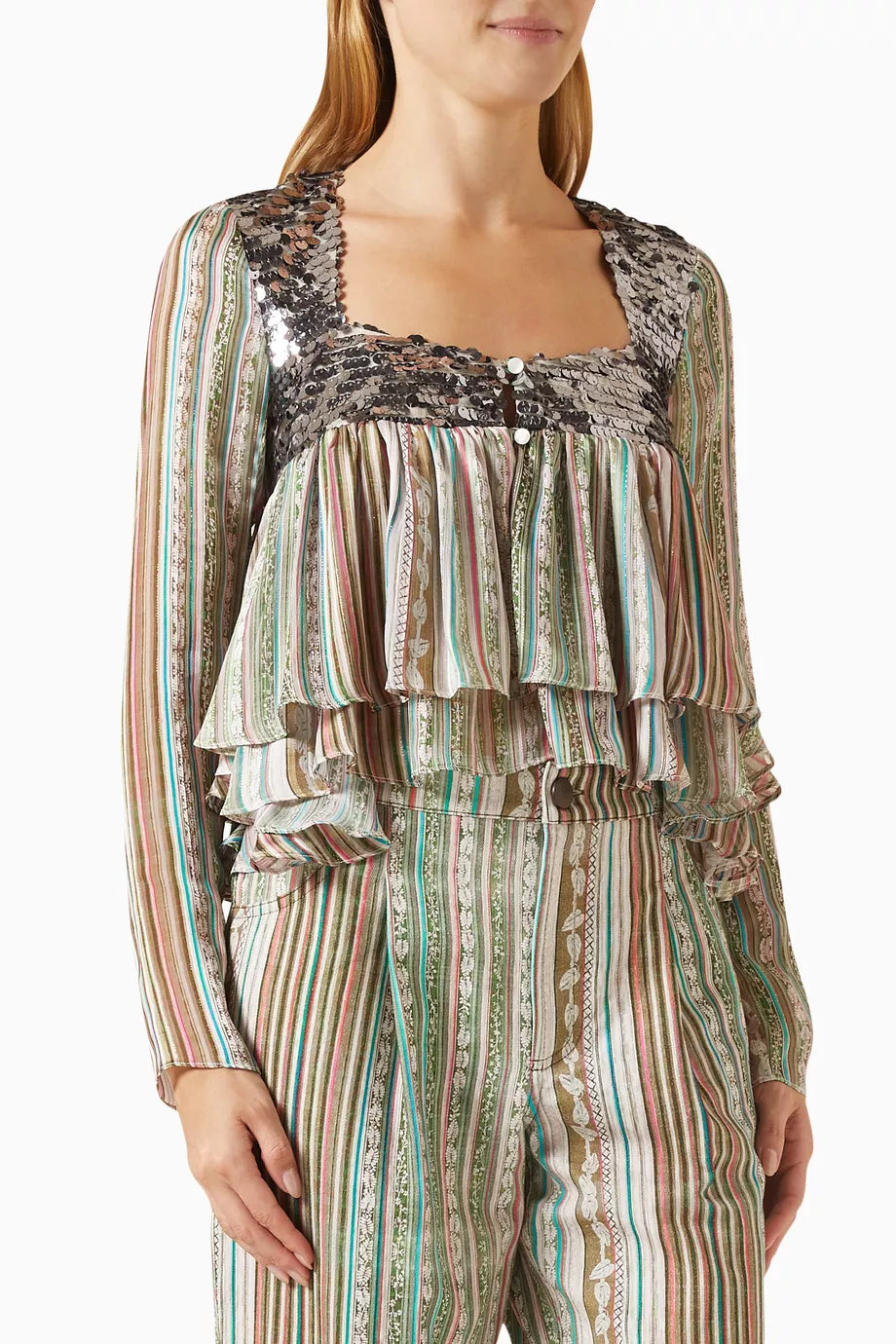 Hale Sequin Detailed Layered Blouse in Chiffon