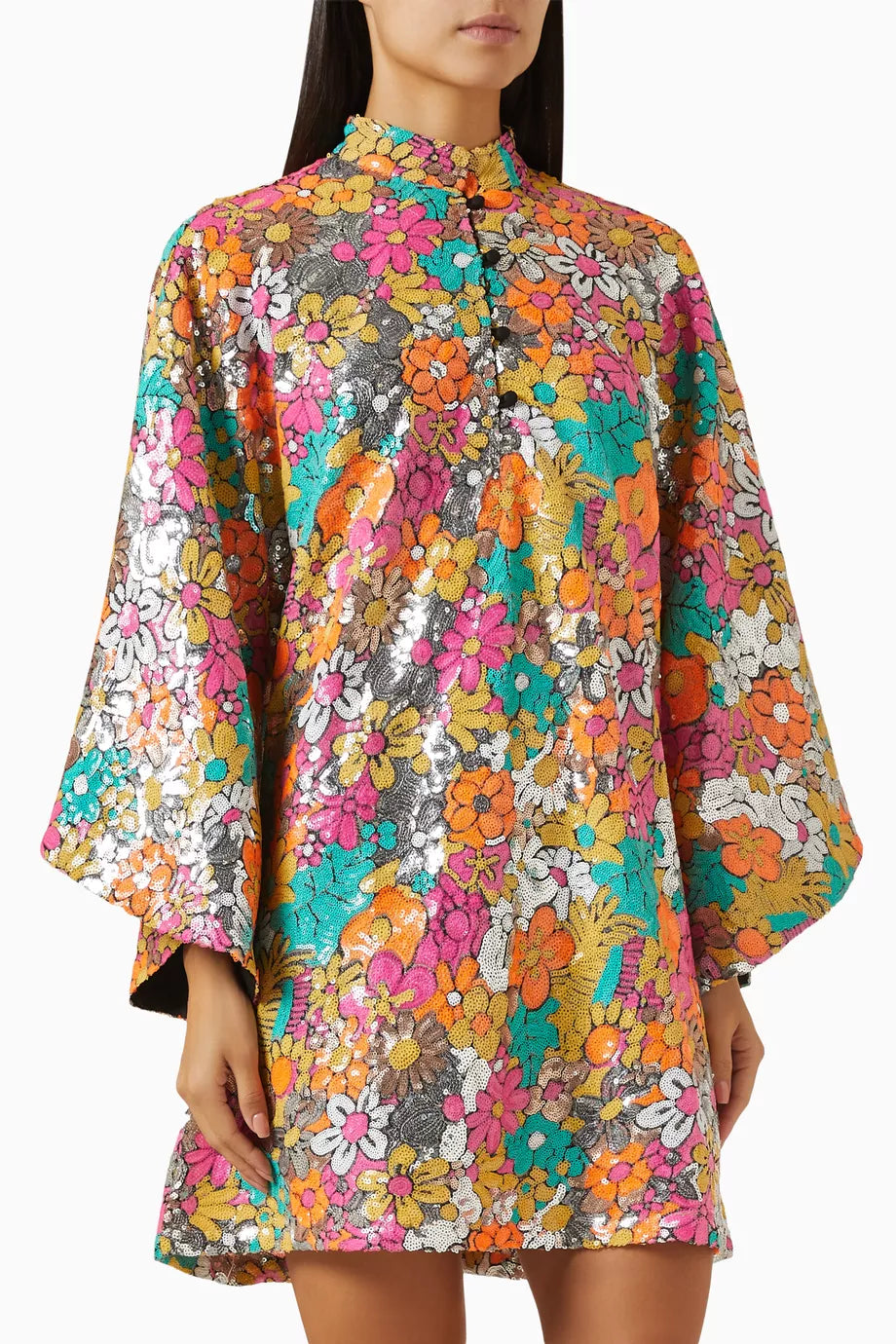 Floral Mini Kaftan in Sequin