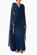 Cape-sleeve Mermaid Maxi Dress in Lurex