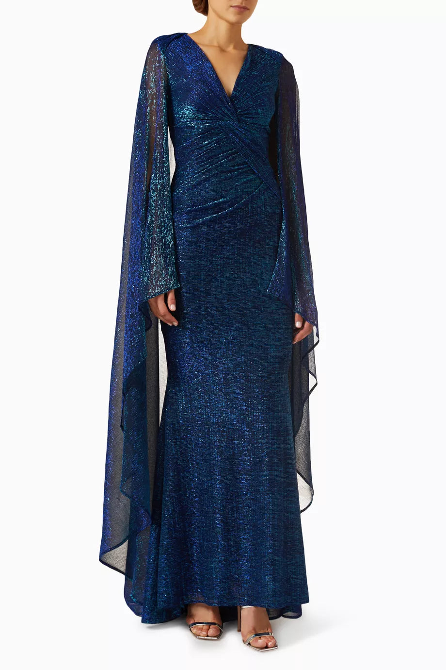 Cape-sleeve Mermaid Maxi Dress in Lurex