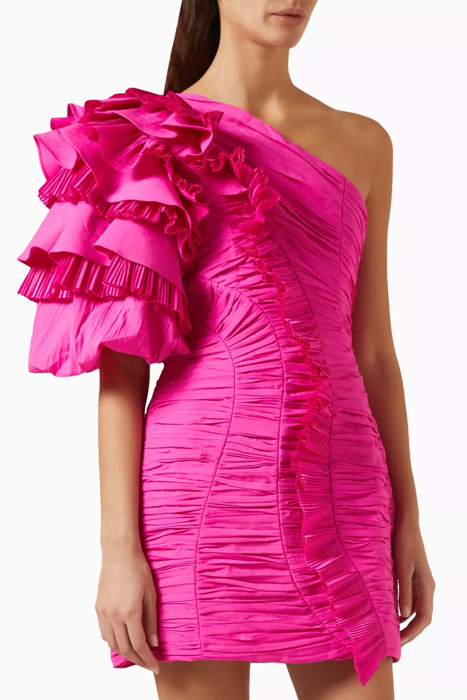 Ascot Pleated Mini Dress