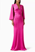 Cape-style Sleeves Maxi Dress in Satin