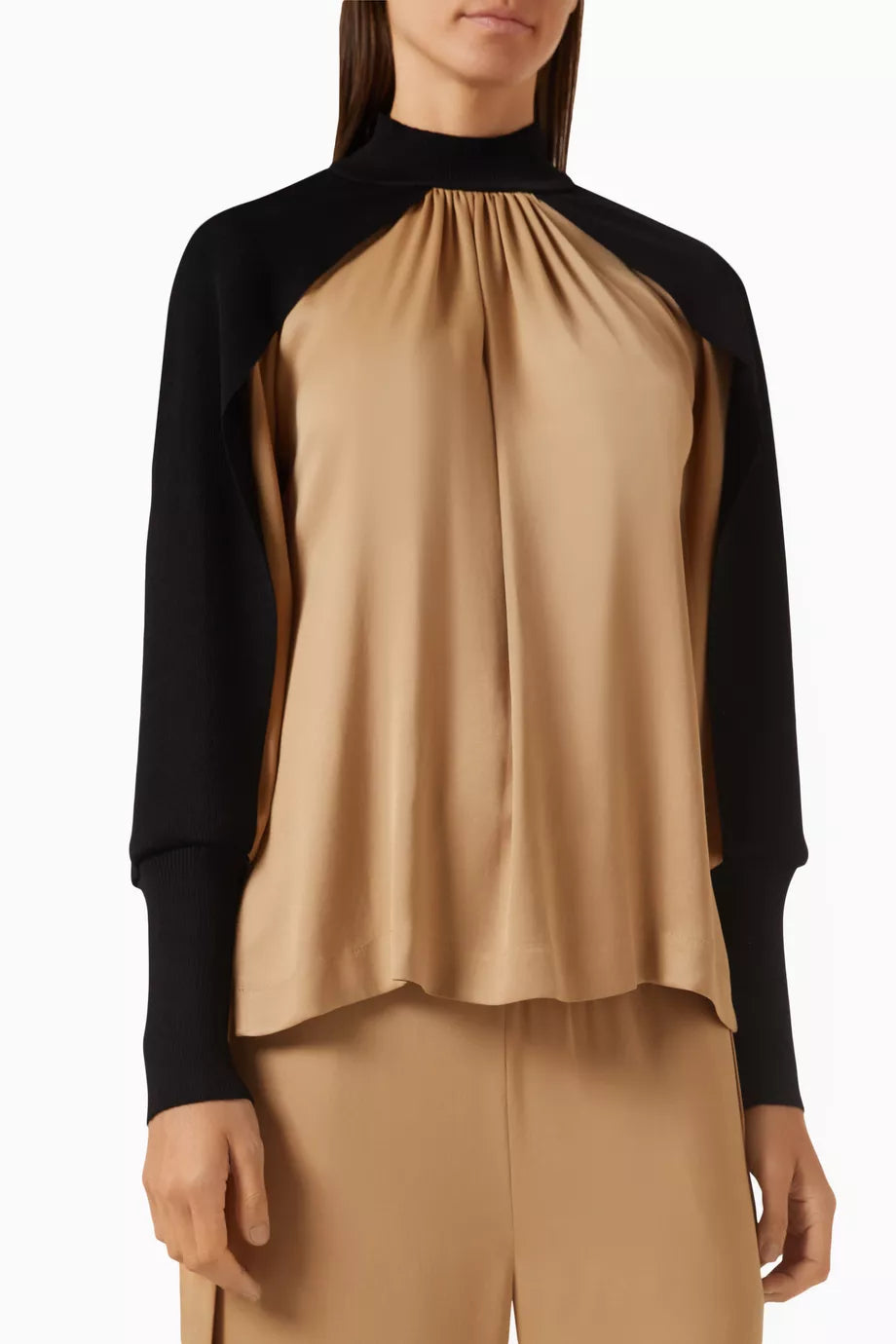 High-neck Knit-collar Top in Viscose-blend