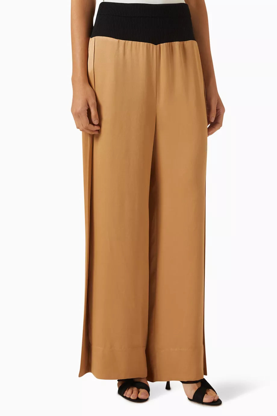 High-waist Ribbed-knit Pants in Viscose-blend