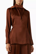 Collared V-neck Blouse in Satin