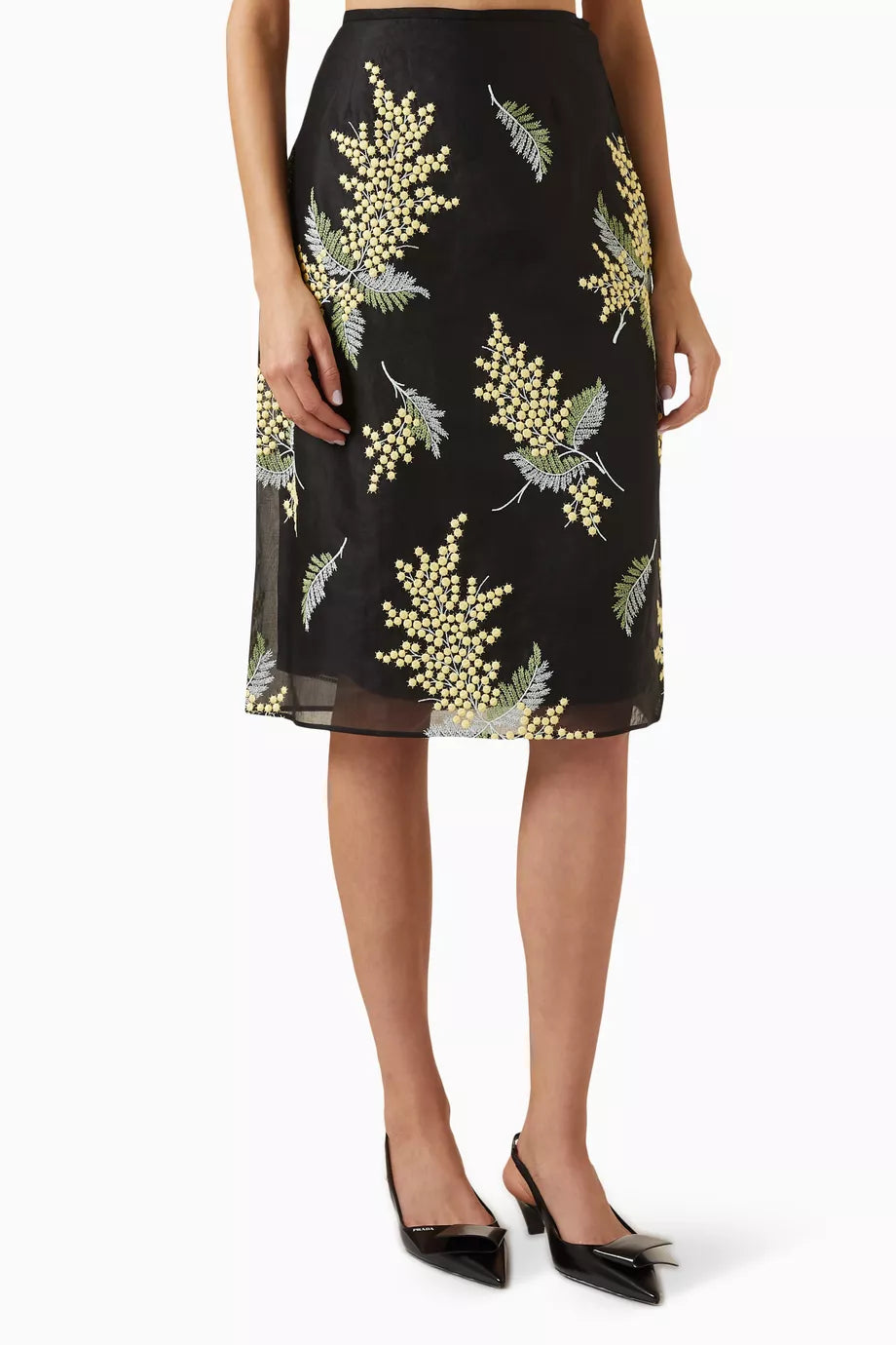 Floral-embroidered Midi Skirt in Tulle