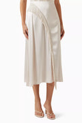 Fringe Draped Asymmetric Skirt in Satin