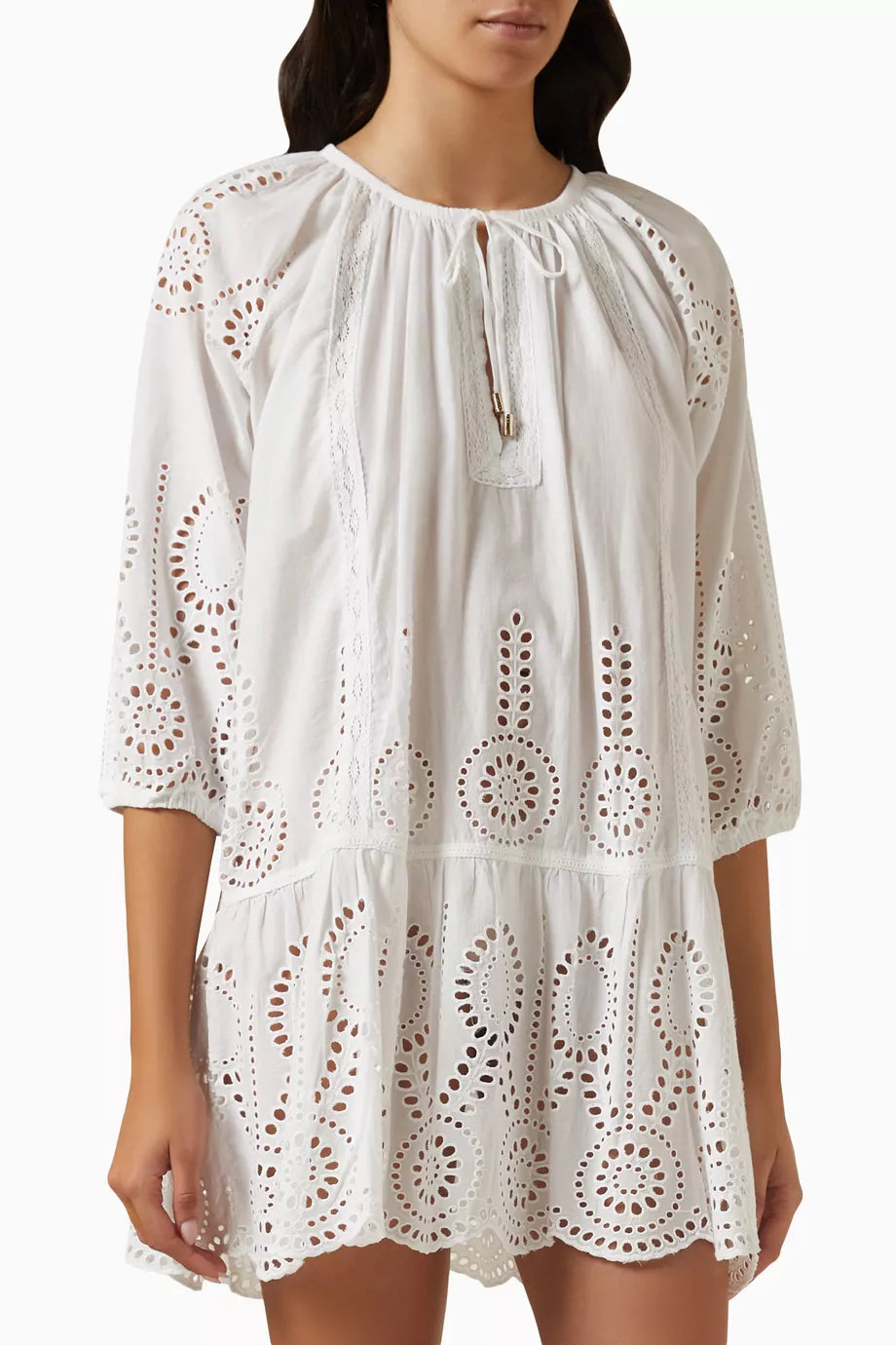 Ashley Embroidered Mini Dress in Cotton