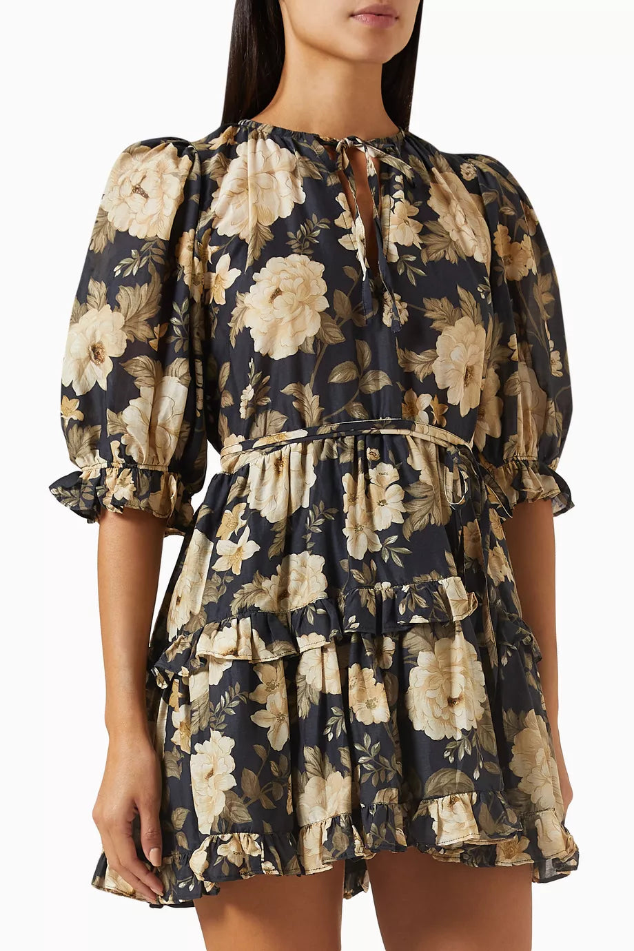 Clemence Floral-print Mini Dress in Cotton-silk Blend