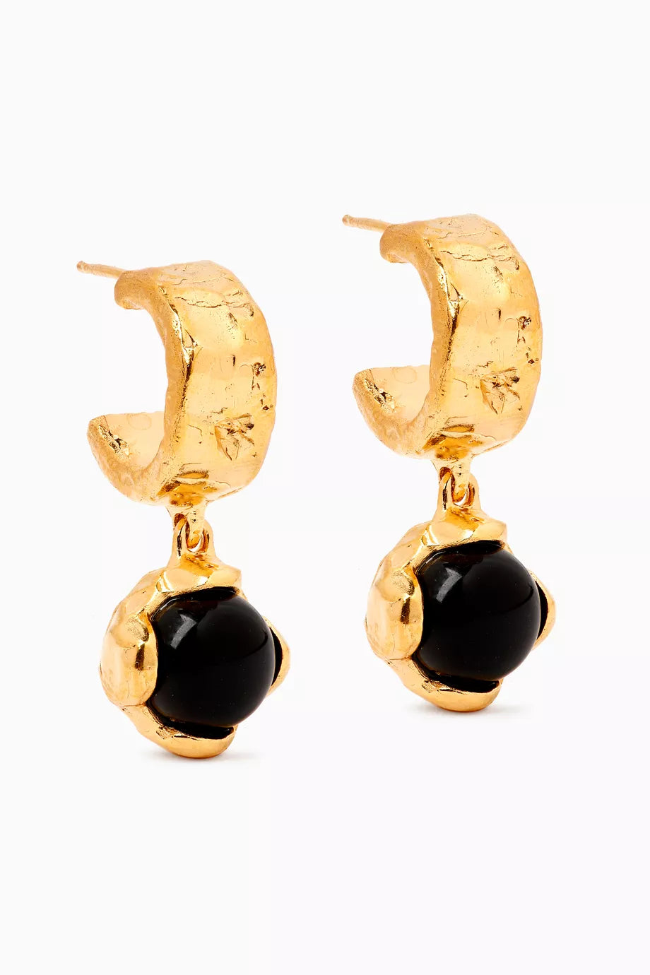 Onyx Hoop Earrings in 24kt Gold-plated Bronze