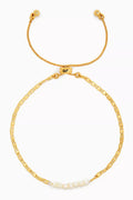 Delphine Freshwater Pearl Chain Bracelet in 14kt Gold-plated Brass