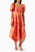 Floral Print Midi Dress in Polyester