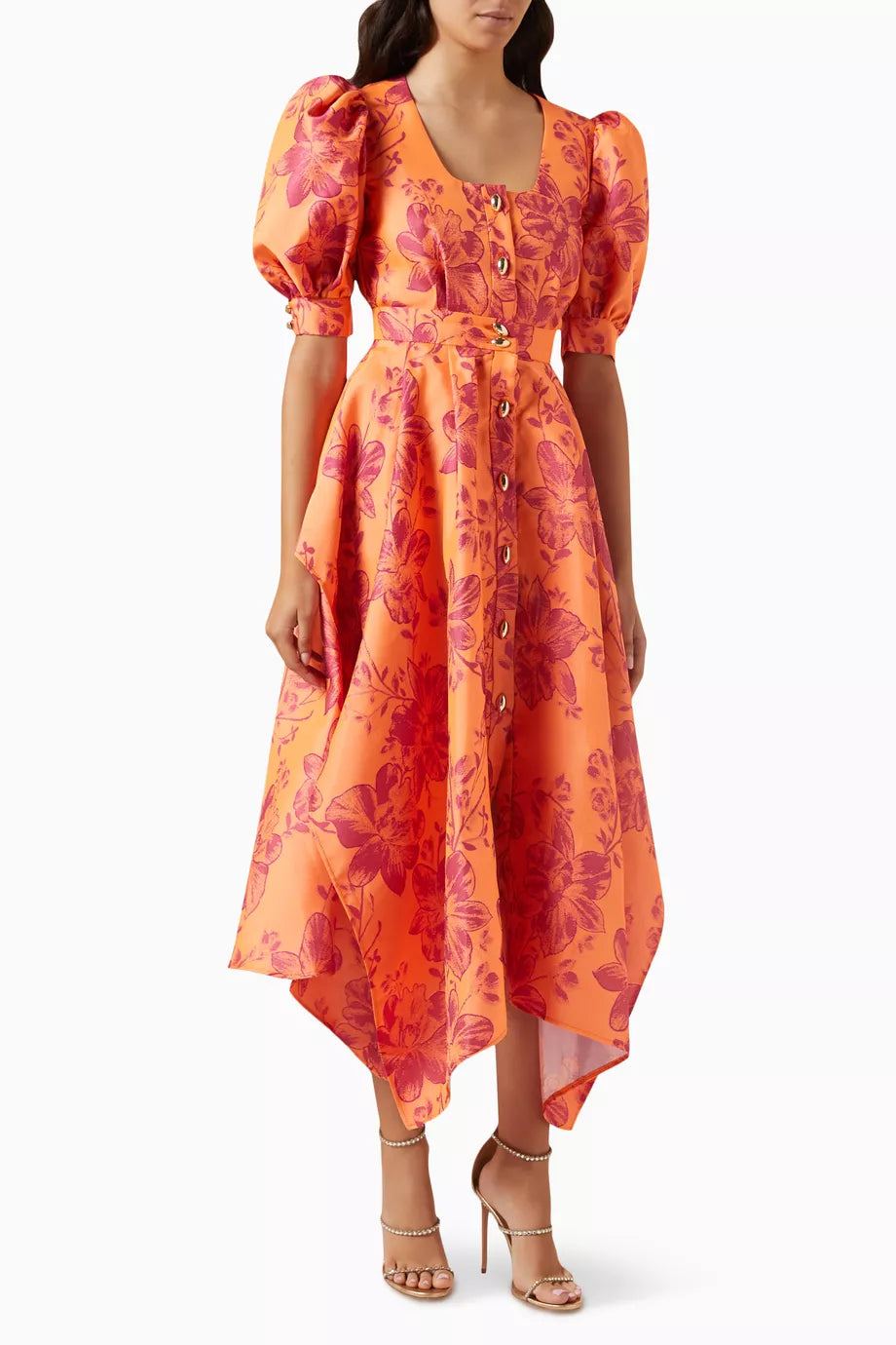 Floral Print Midi Dress in Polyester