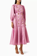 Buttoned Midi Dress in Jacquard