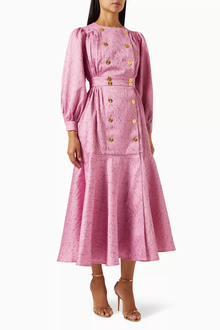 Buttoned Midi Dress in Jacquard