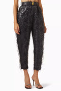Feather-embellished Belted Pants