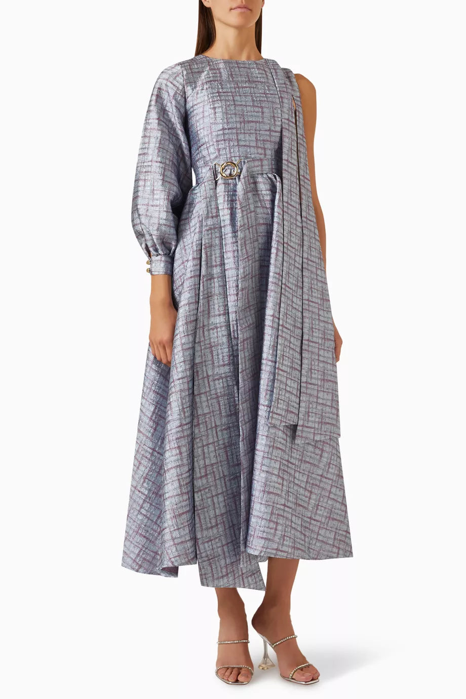 Asymmetrical Check Midi Dress